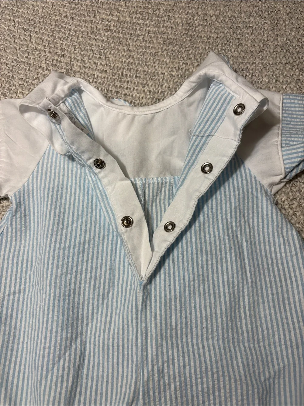 Vintage Seersucker Baby Bubble Romper with Sailboat Embroidery USA